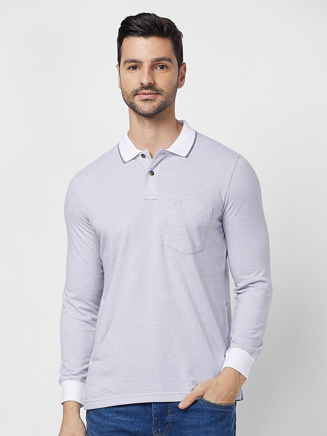 CELSIUS Checked Polo Collar Long Sleeves T-shirt