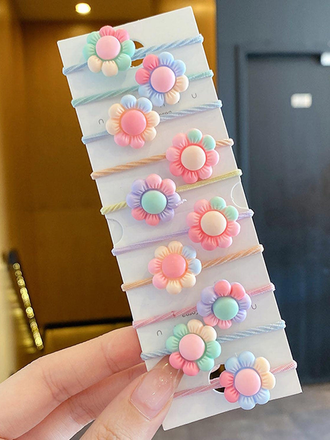 SYGA Girls Set Of 10 Pink & Blue Flower Ponytail Holder