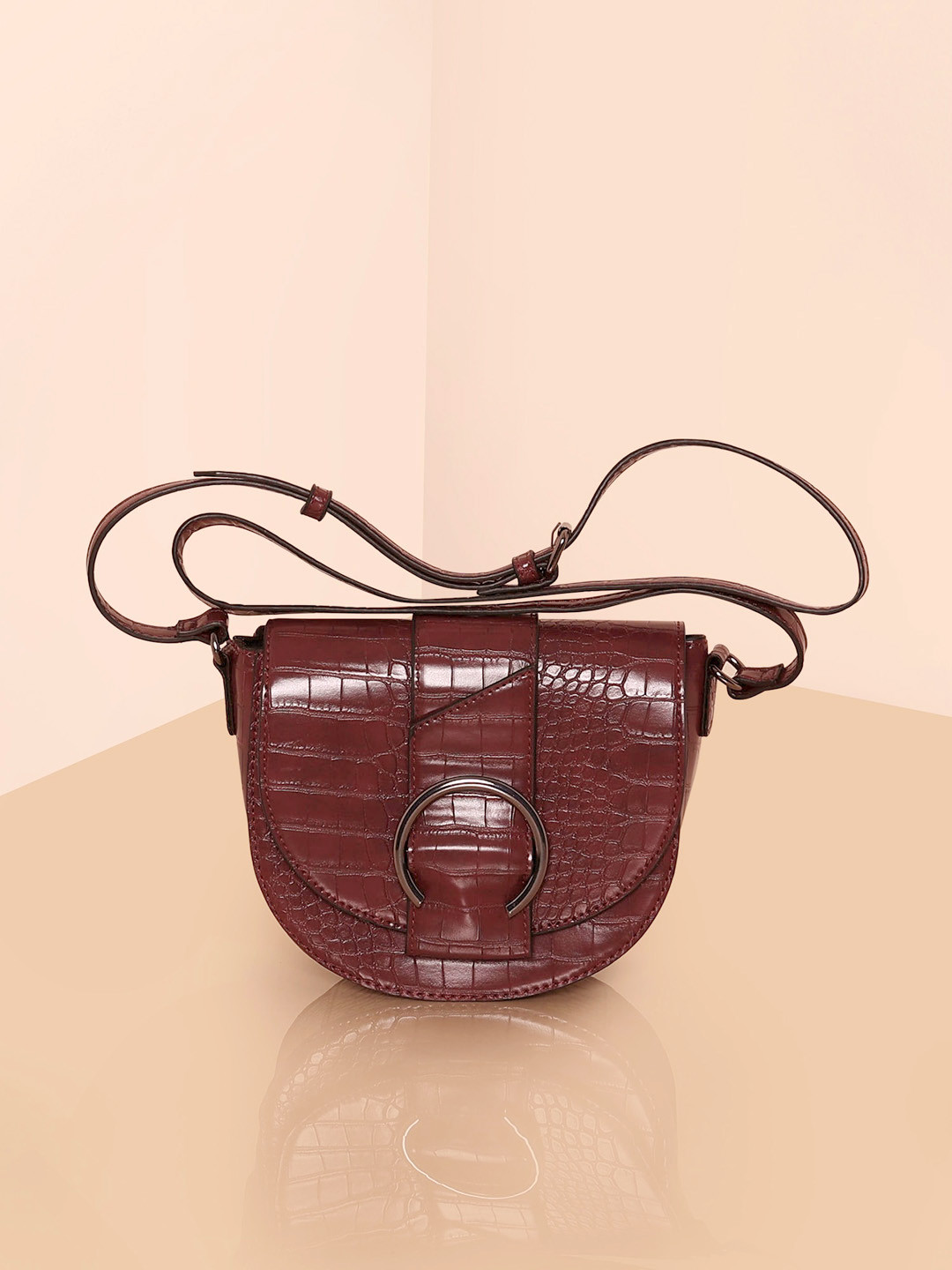 Accessorize Faux Croc Ring Detail Saddle Bag