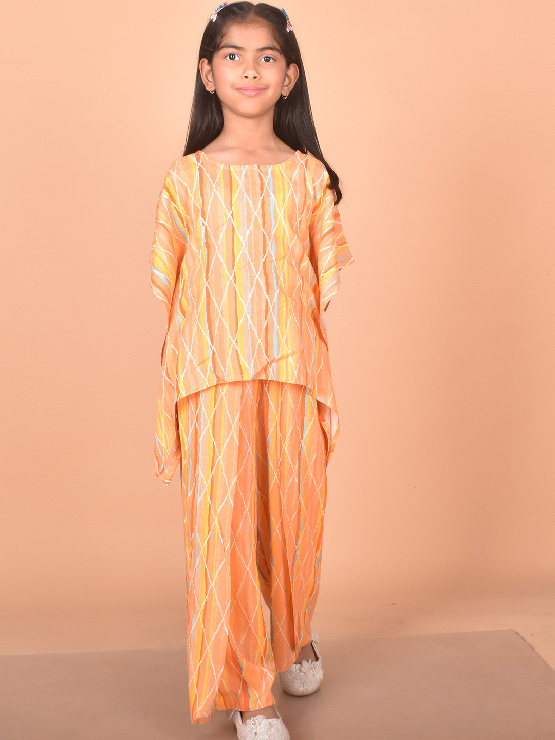 misbis Girls Printed Pure Cotton Kaftan Top With Palazzos