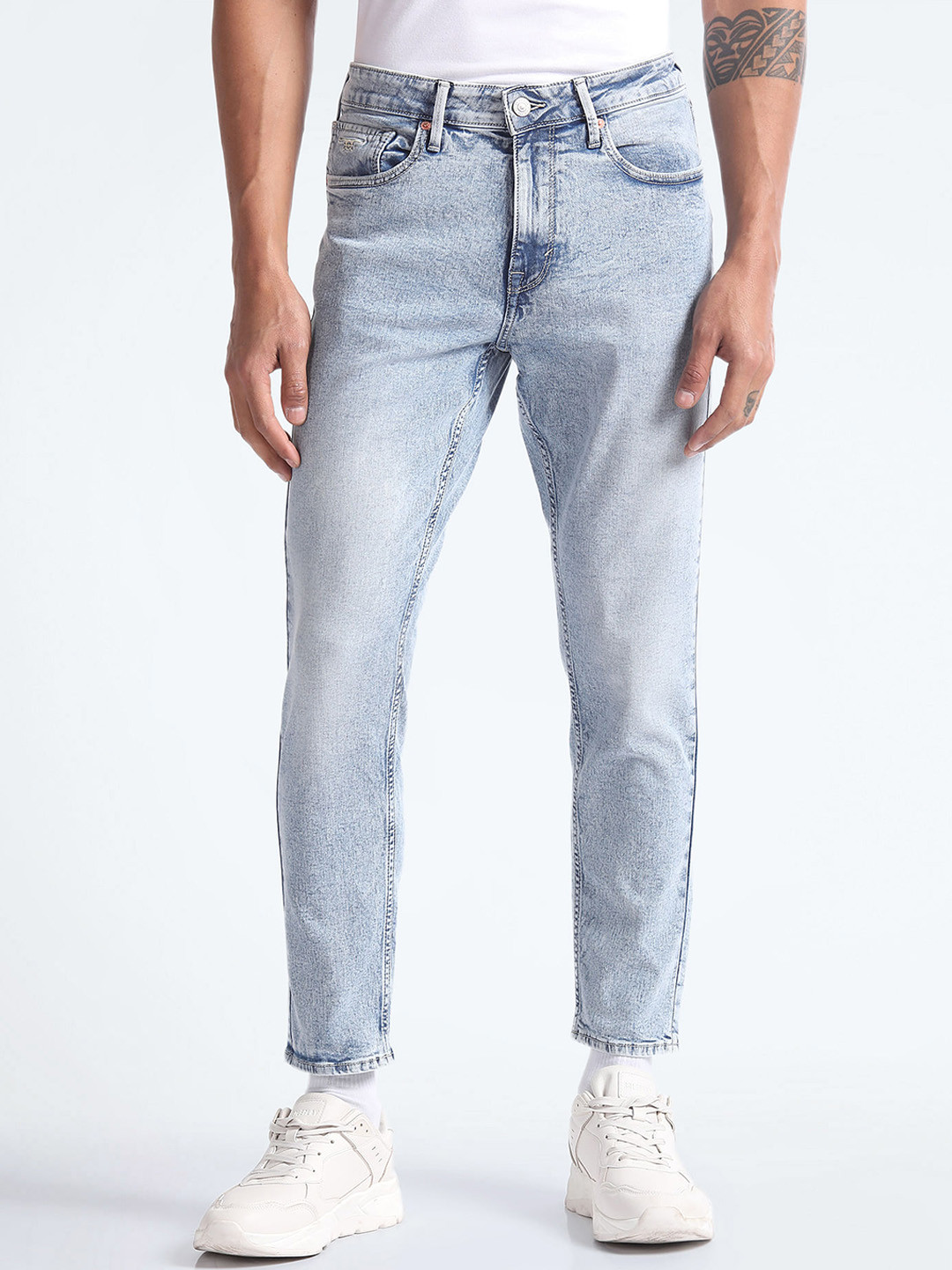 Flying Machine Men Mankle Mid-Rise Tapered Fit Heavy Fade Stretchable Jeans