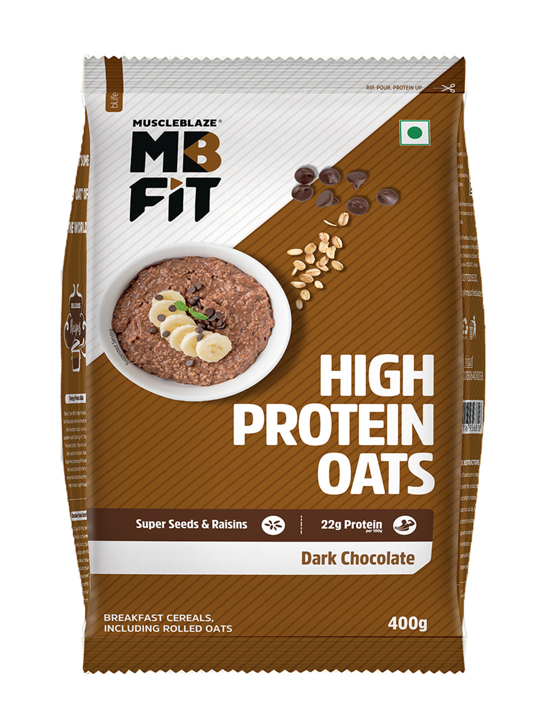 MuscleBlaze Dark Chocolate High Protein Oats - 400 gm
