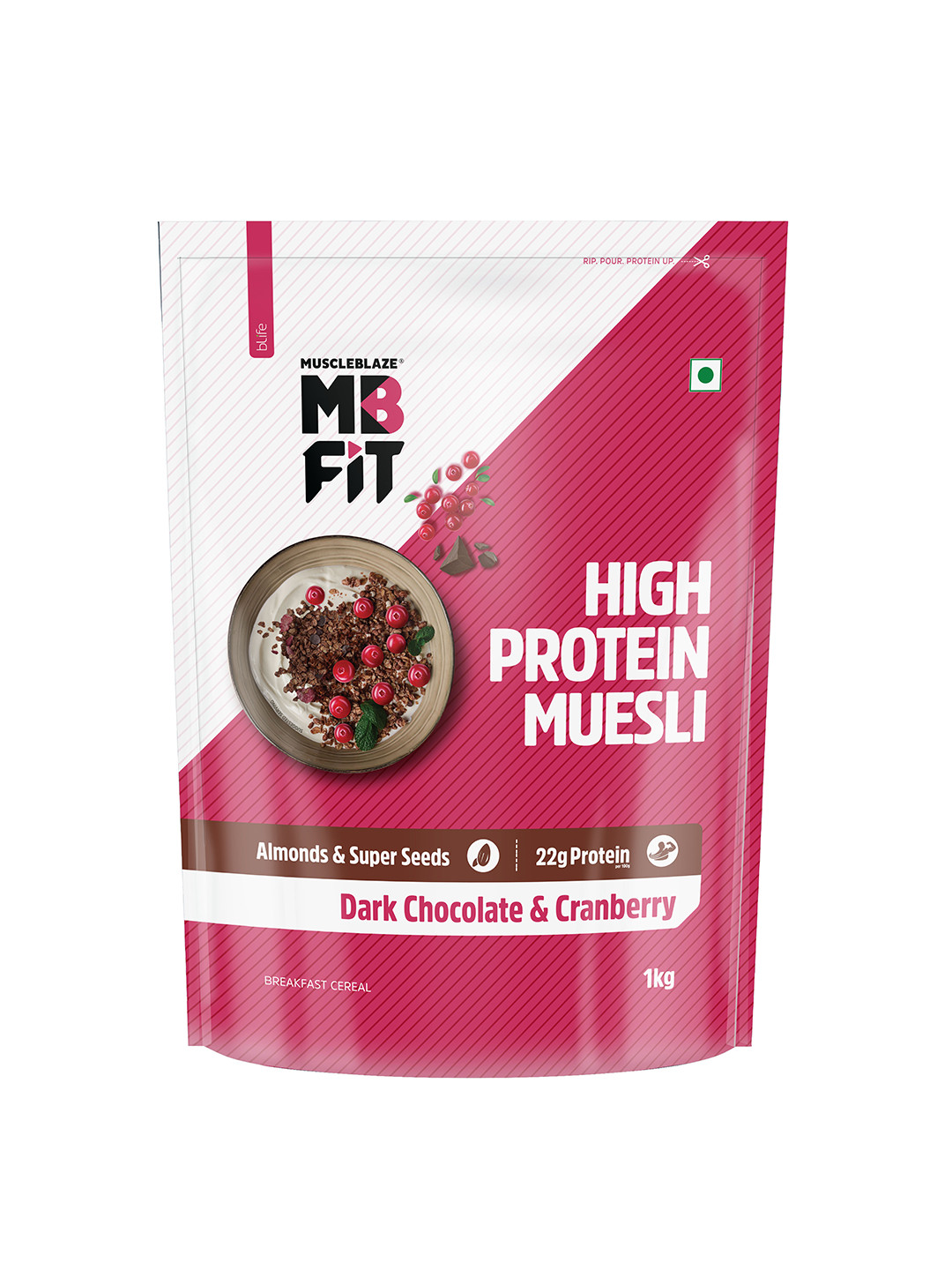 MuscleBlaze High Protein Muesli -Dark Chocolate & Cranberry-1 kg