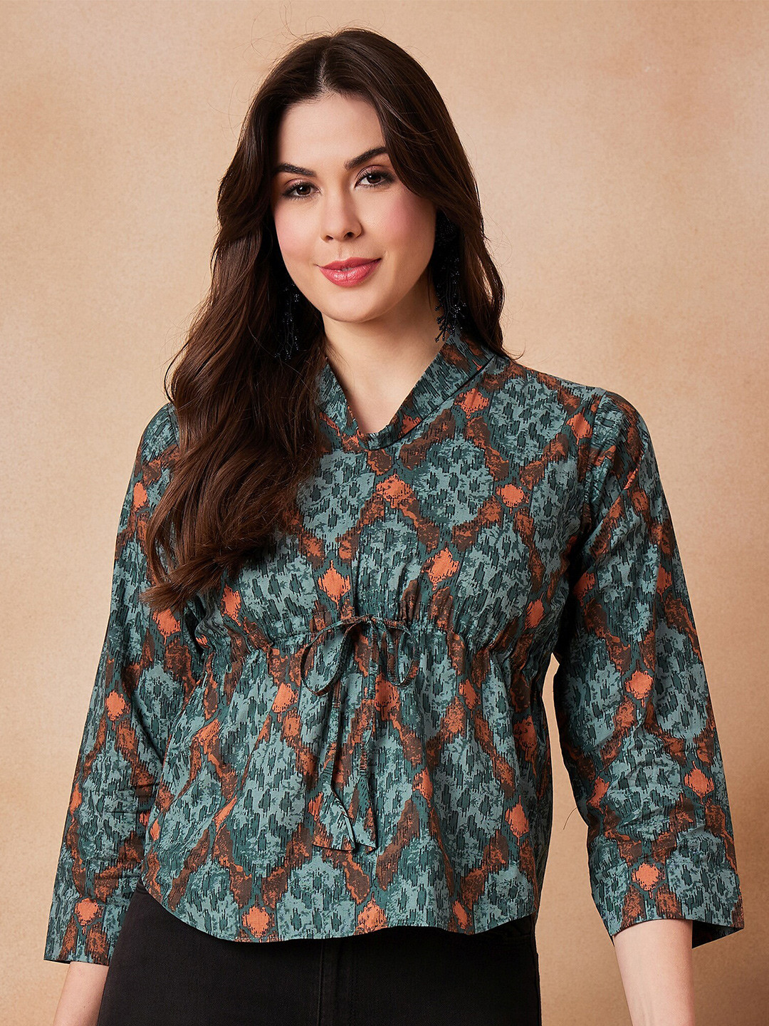 InWeave Floral Print Shwal Neck Cotton Empire Top
