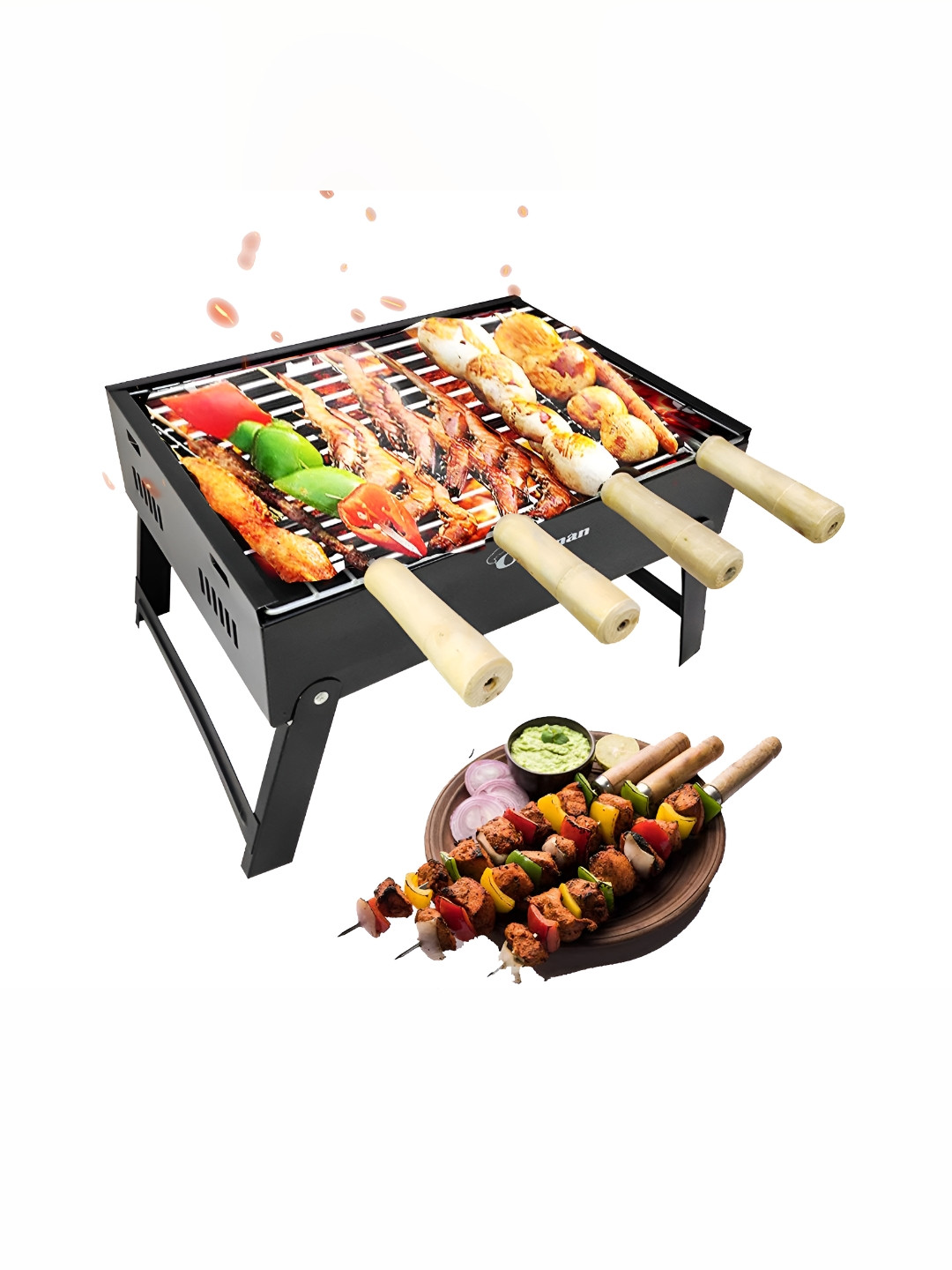 WELLBERG Black & Silver Toned 5 Pieces Cast Iron Grill Pan