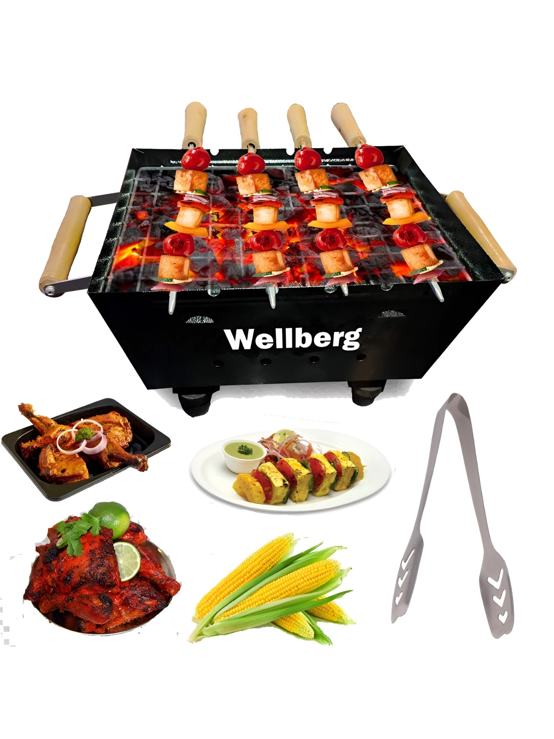 WELLBERG Black & Brown 6 Pieces Cast Iron Grill Pan