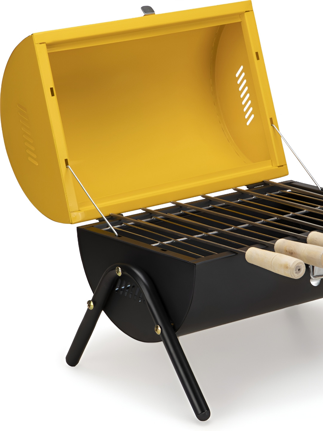 WELLBERG Black & Yellow Charcoal Barbeque Grill With Lid Skewers & Grill