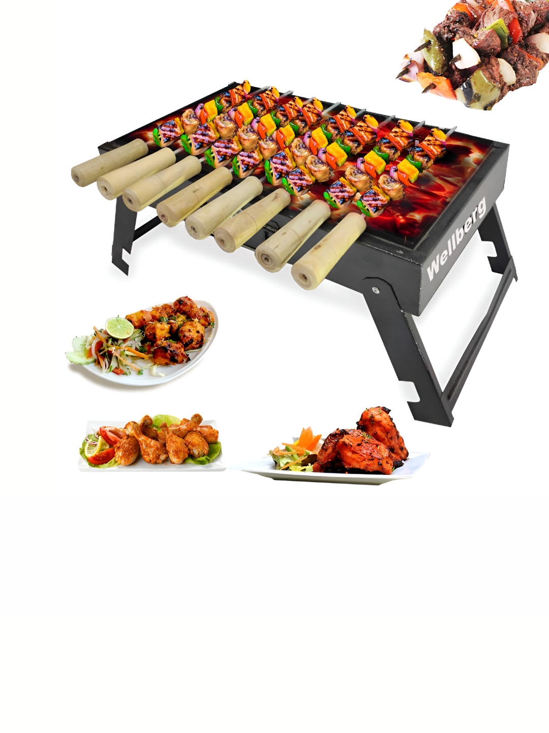 WELLBERG Charcoal Barbeque Grill With Skewers & Grill