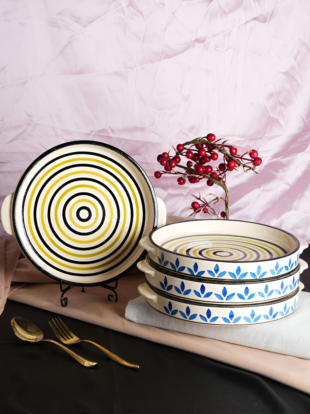 caffeine Green 4 Pieces Ceramic Dishwasher and Microwave Safe Tray