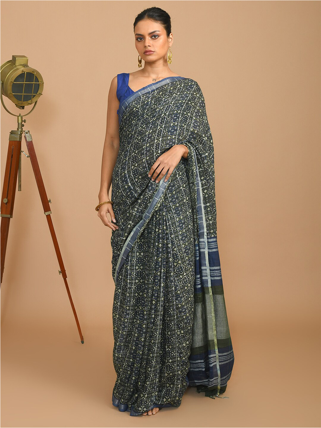 Indethnic Ajrak Block Printed Bhagalpuri Saree