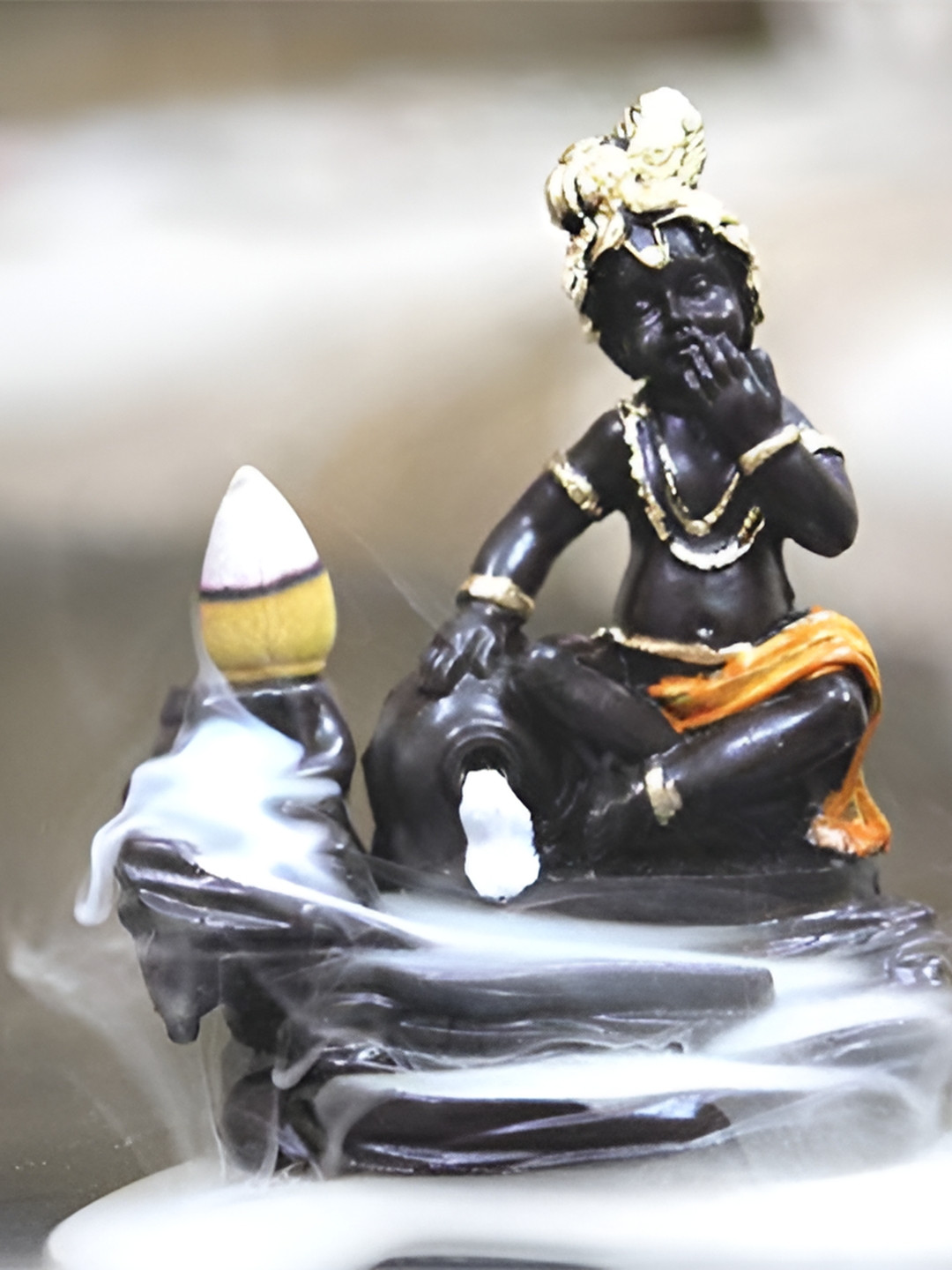 CRAFTAM Black Smoke Backflow Fountain Krishna & Incense Holder With 10 Cone