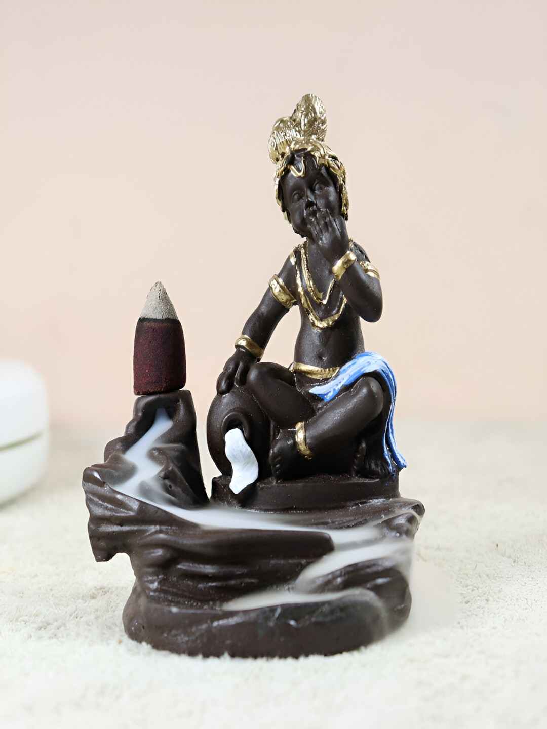 CRAFTAM Blue Smoke Backflow Fountain Krishna Incense Holder With 10 Cones