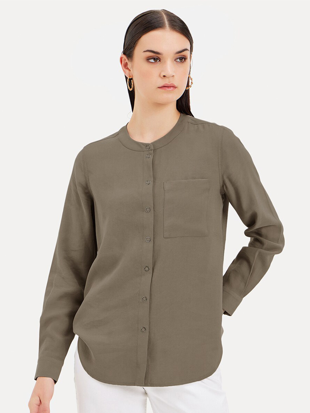 Kazo Mandarin Collar Standard Opaque Casual Shirt