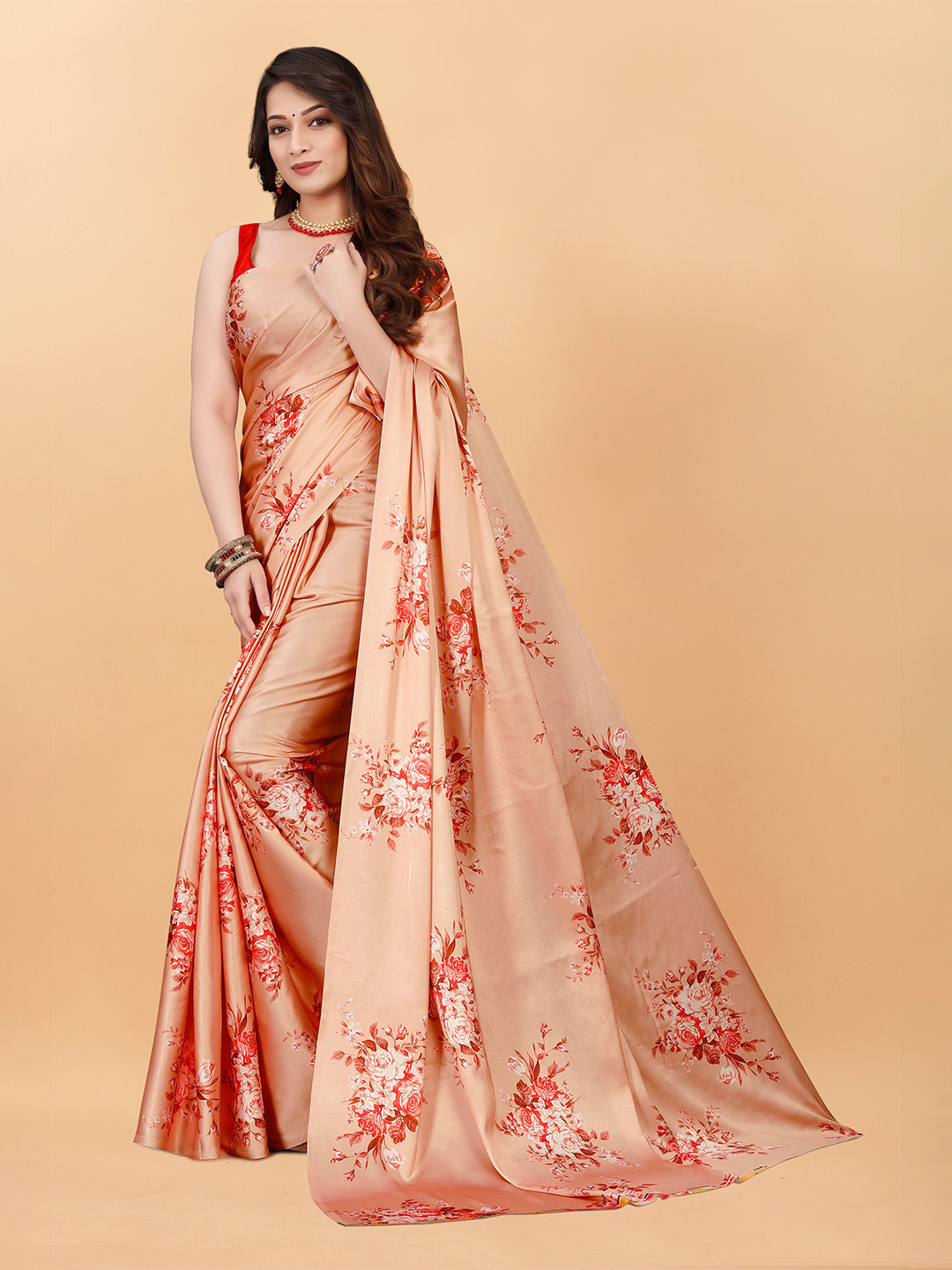 bansari textiles Floral Printed Satin Saree