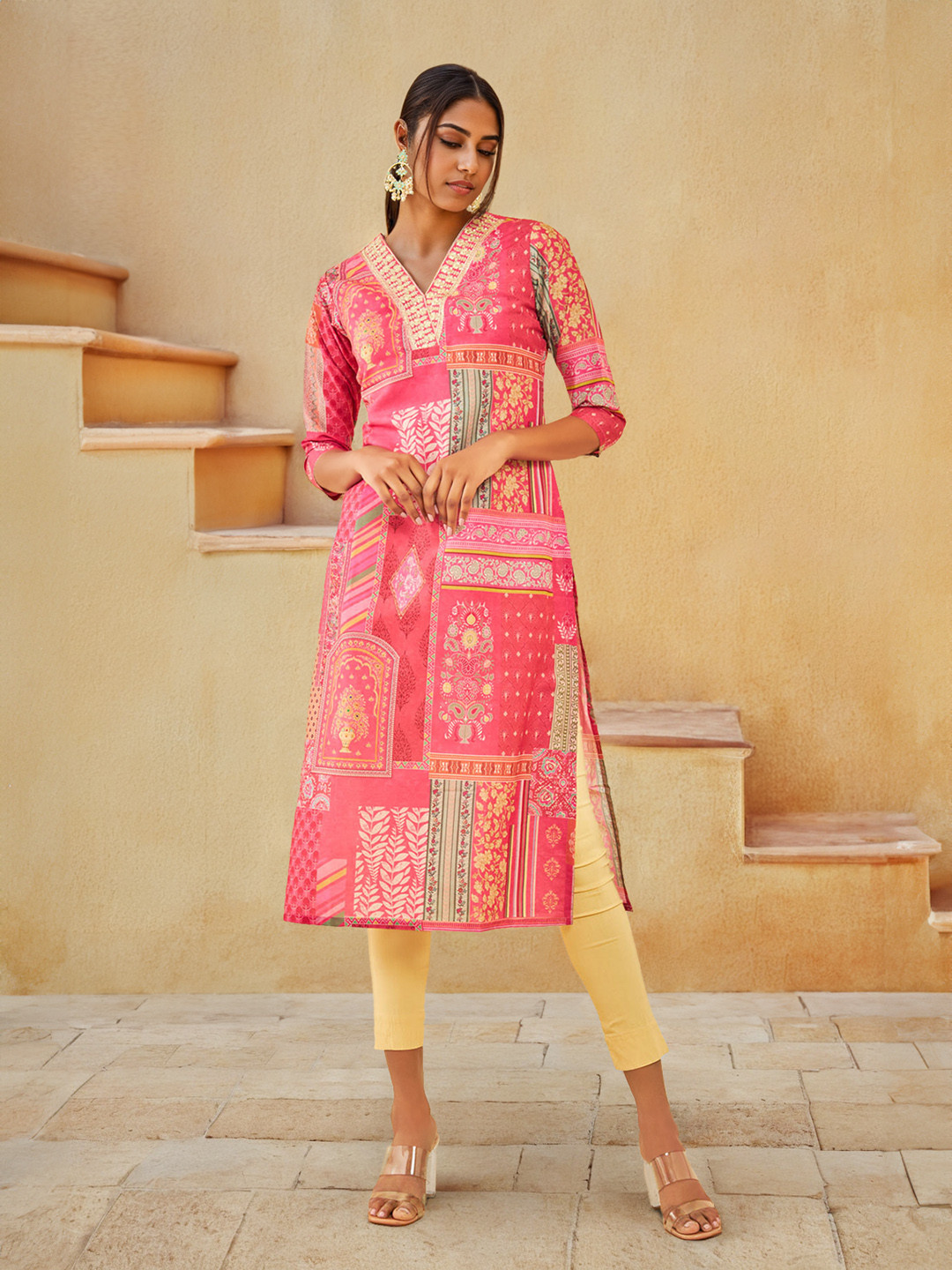 Soch Fuchsia Muslin Embroidered Kurta With Sequins