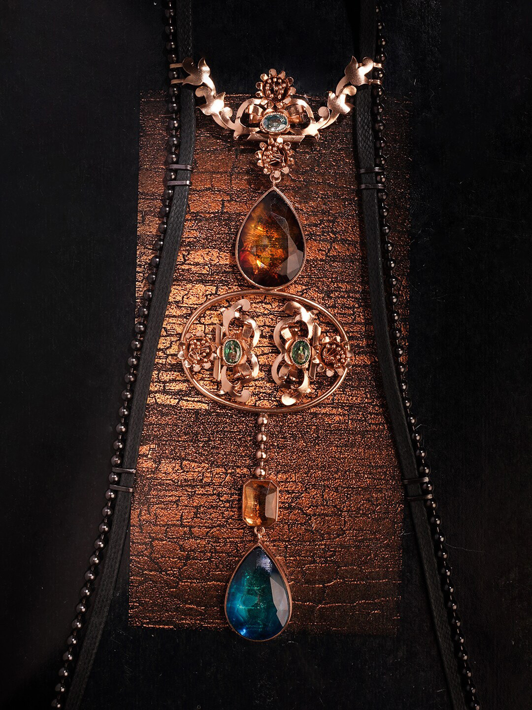 Suhani Pittie HIGH RENAISSANCE Copper Gold-Plated Oxidised Stone Studded & Beaded Necklace