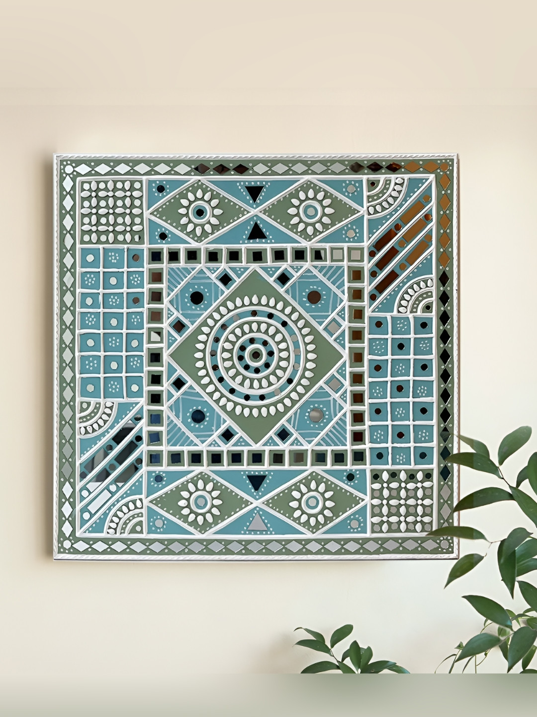 Peepul Tree Mud Art Glass Ethnic Motifs Matte Hall Wall Hangings-18In