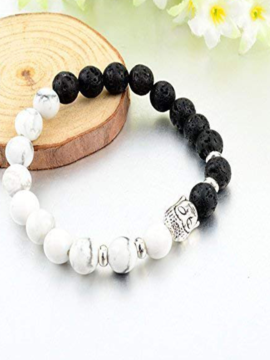 MEENAZ Men Silver-Plated Stainless Steel Beaded Bracelet