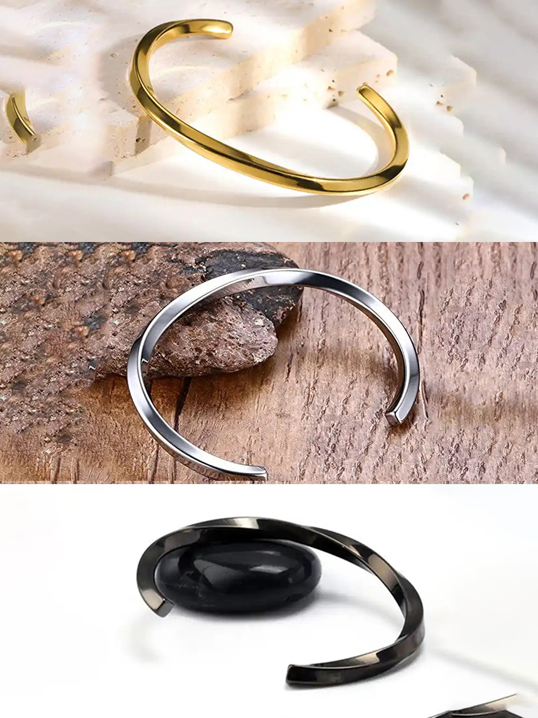 MEENAZ Unisex Set Of 3 Silver-Plated Cuff Bracelets