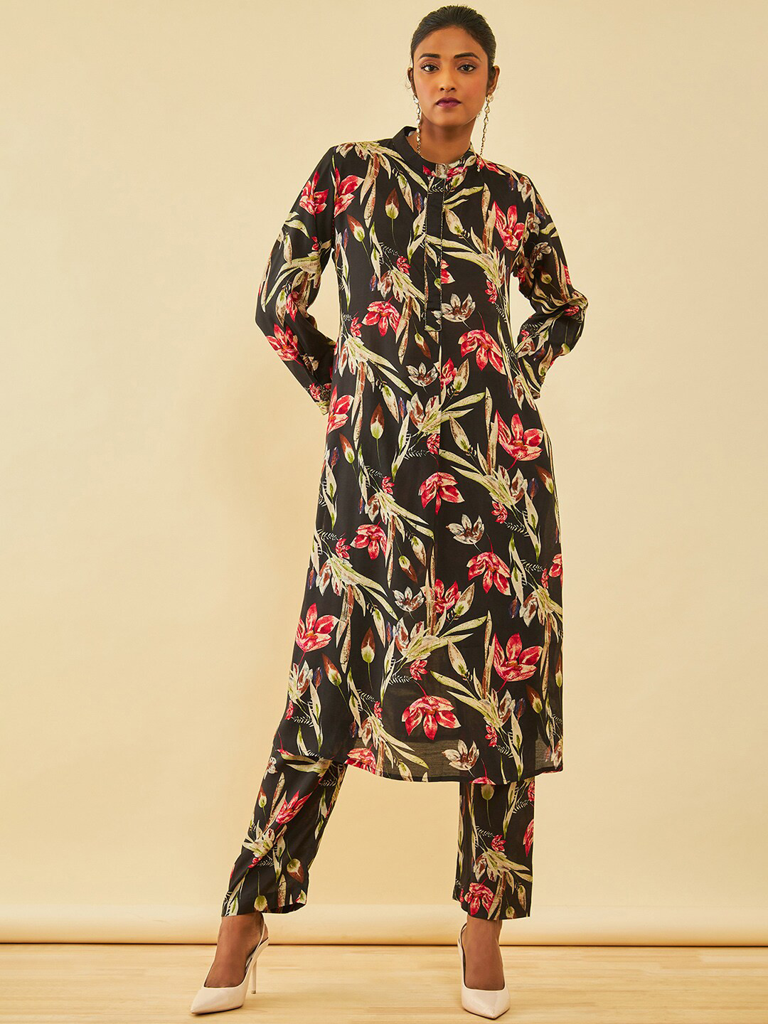 Soch Muslin Floral Print Co-Ord Set With Cutdana Work