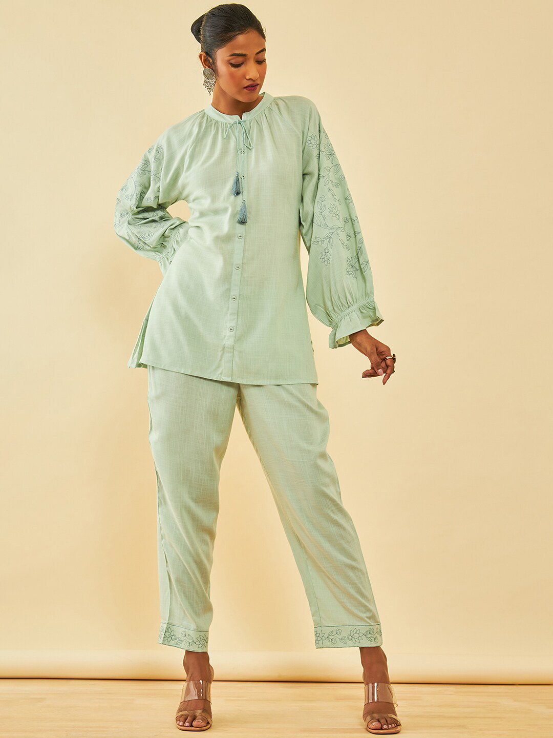 Soch Rayon Slub Embroidered Co-Ord Set With Thread Work