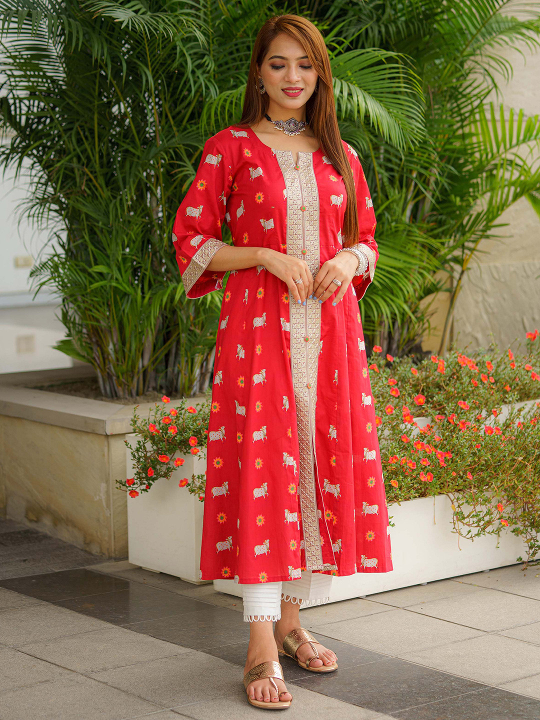 TSUCCHI TRADITIONS Floral Printed Pure Cotton Anarkali Kurta