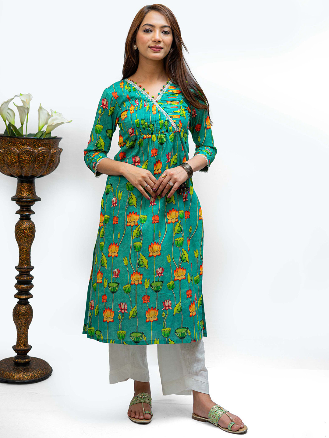 TSUCCHI TRADITIONS Floral Printed Pure Cotton Angrakha Kurta