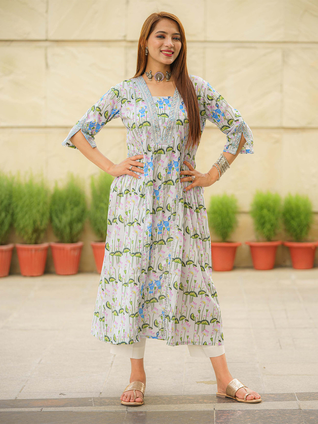TSUCCHI TRADITIONS Floral Printed Pure Cotton Anarkali Kurta