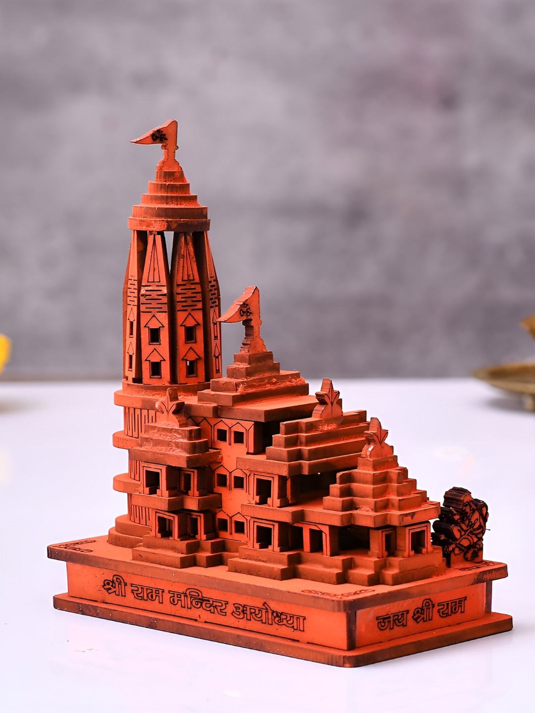 CraftVatika Ram Mandir Ayodhya Brown Wood Natural Living Room Medium Showpiece - 4 Inches