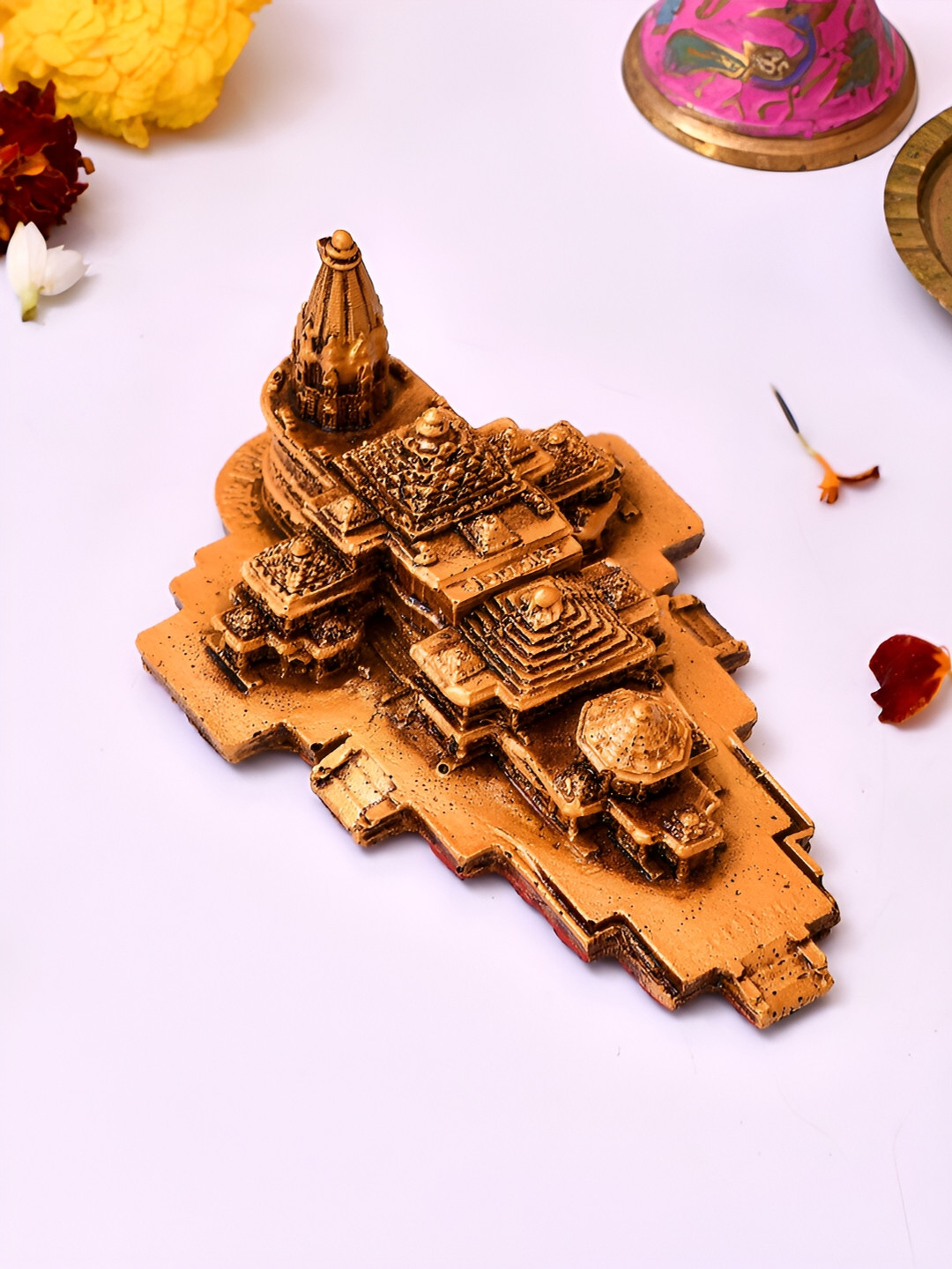 CraftVatika Ram Mandir Brown Polyresin Glossy Prayer Room Medium Showpiece - 2.7 Inches