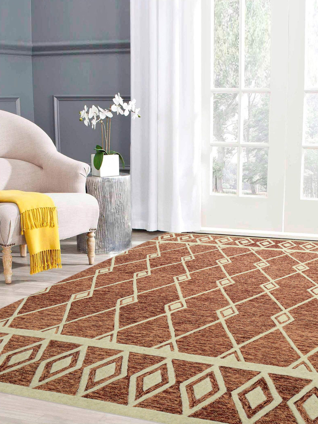 saraswatii global Rust Geometric Hand-Tufted Wool Carpets
