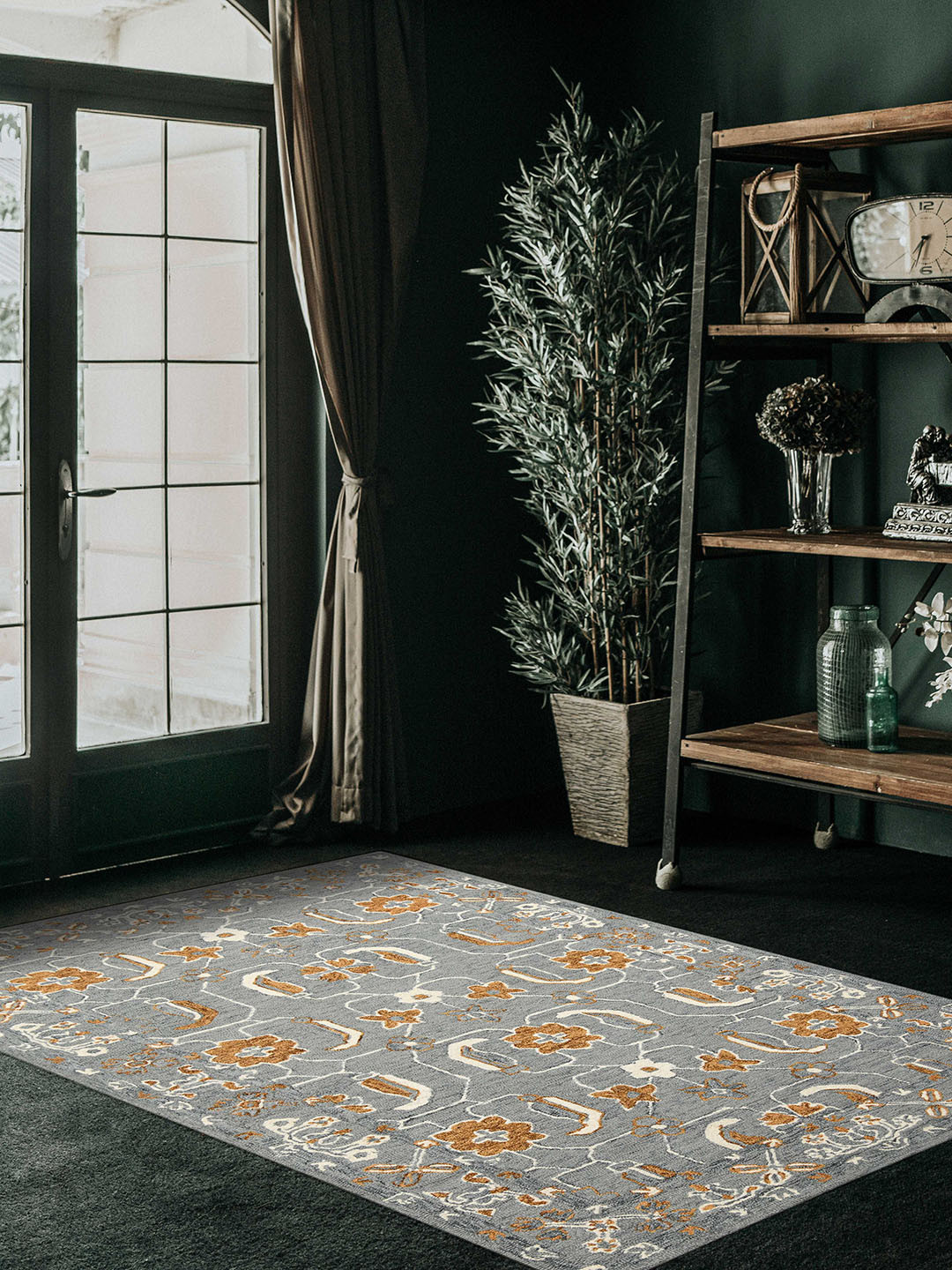 saraswatii global Orange Floral Hand-Tufted Wool Carpets