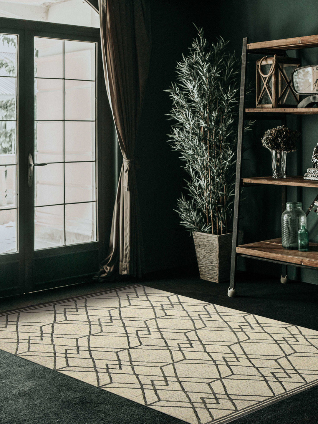 saraswatii global Off White & Grey Geometric Printed Woolen Rectangle Carpet