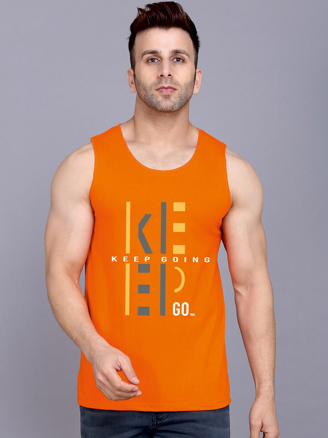 SLOWLORIS Printed Biowash Basic Innerwear Vests SL26 KEEP ORANGE