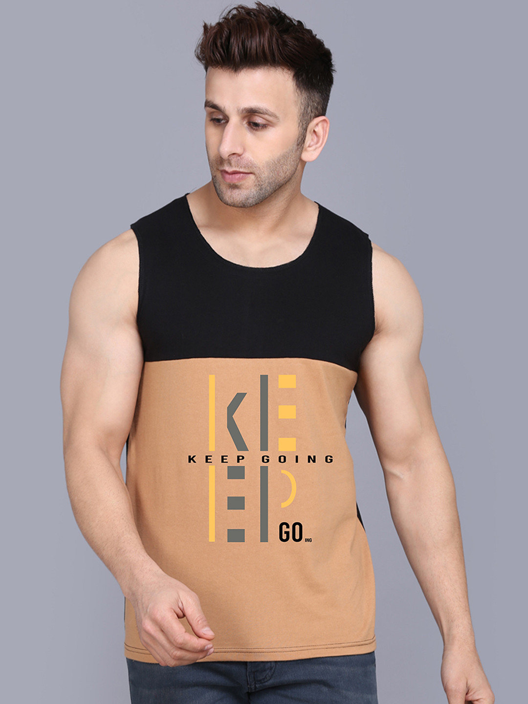 SLOWLORIS Printed Biowash Basic Innerwear Vests SL26 KEEP BLACKRUST