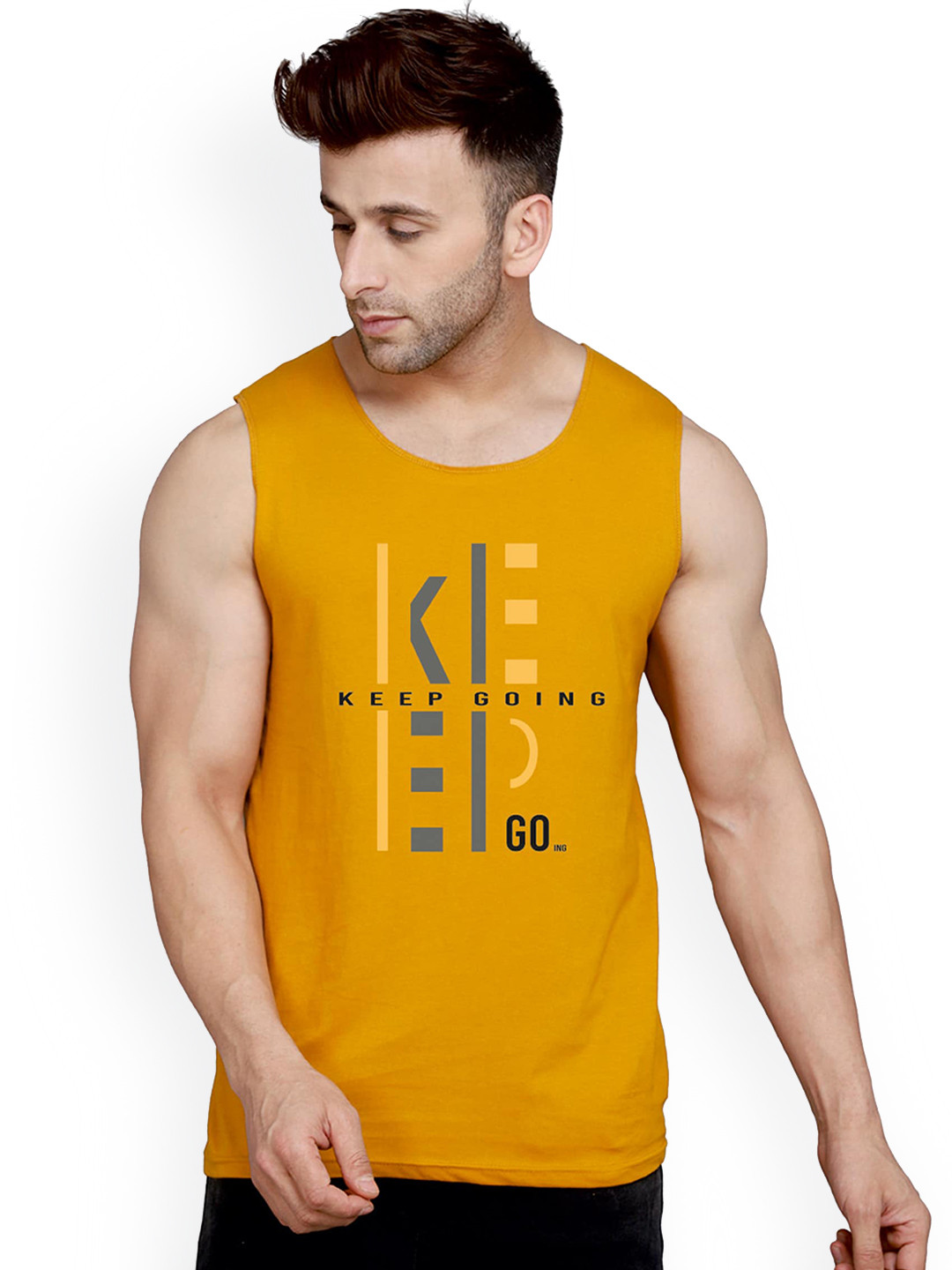 SLOWLORIS Printed Biowash Basic Innerwear Vests SL26 KEEP MUSTARD