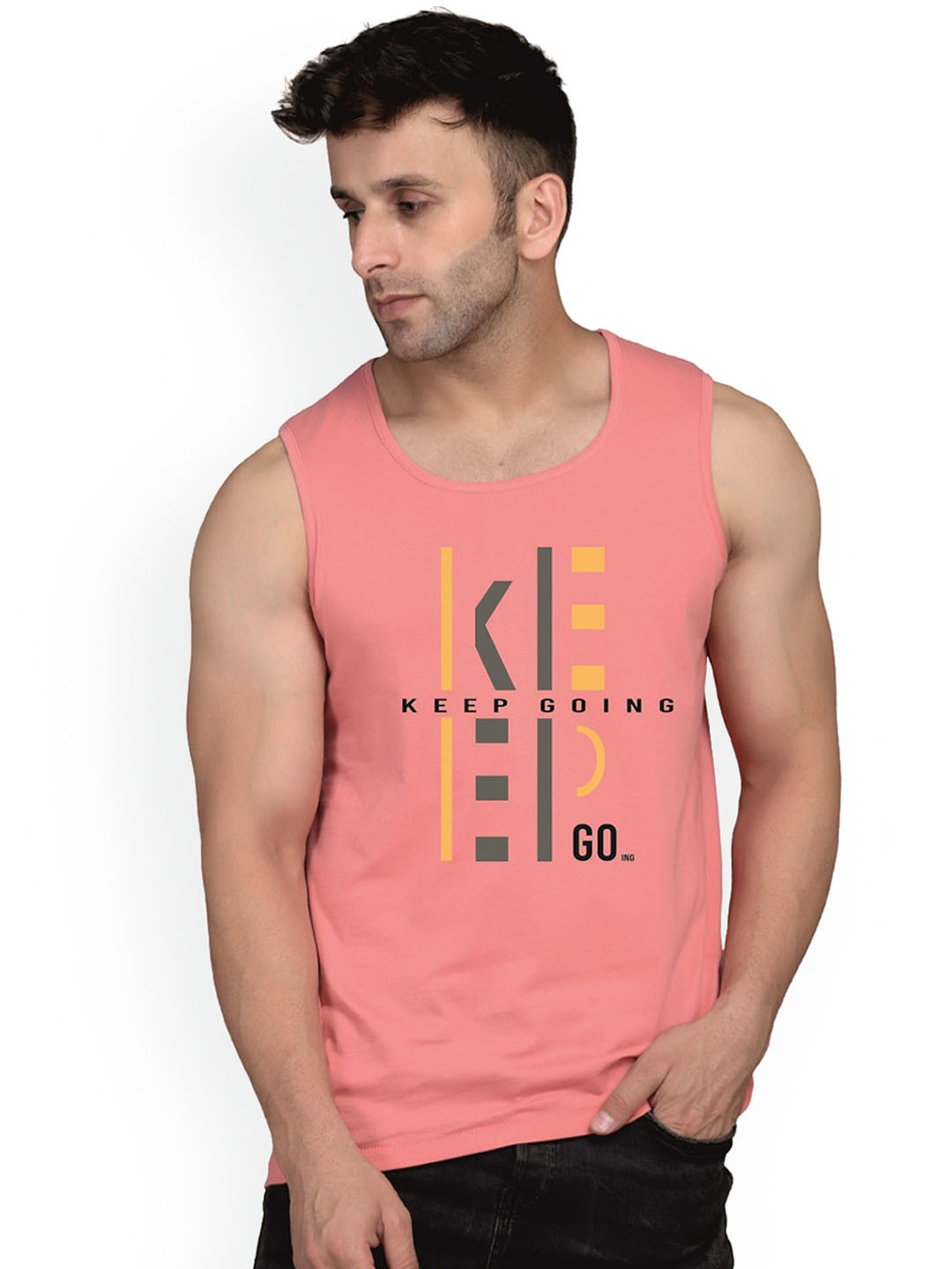 SLOWLORIS Printed Biowash Basic Innerwear Vests SL26 KEEP PEACH