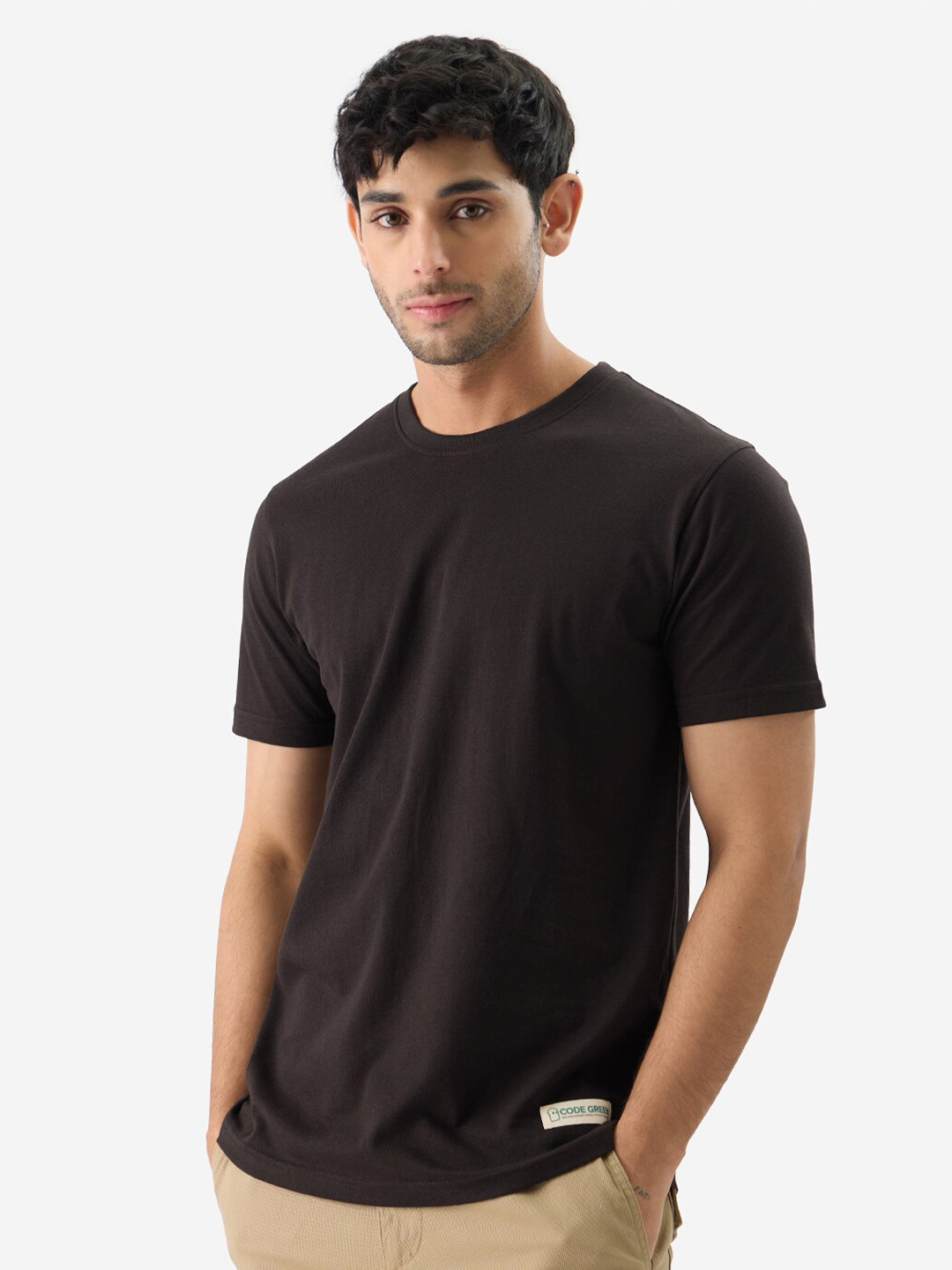 The Souled Store Coffee Brown Round Neck Cotton T-shirt