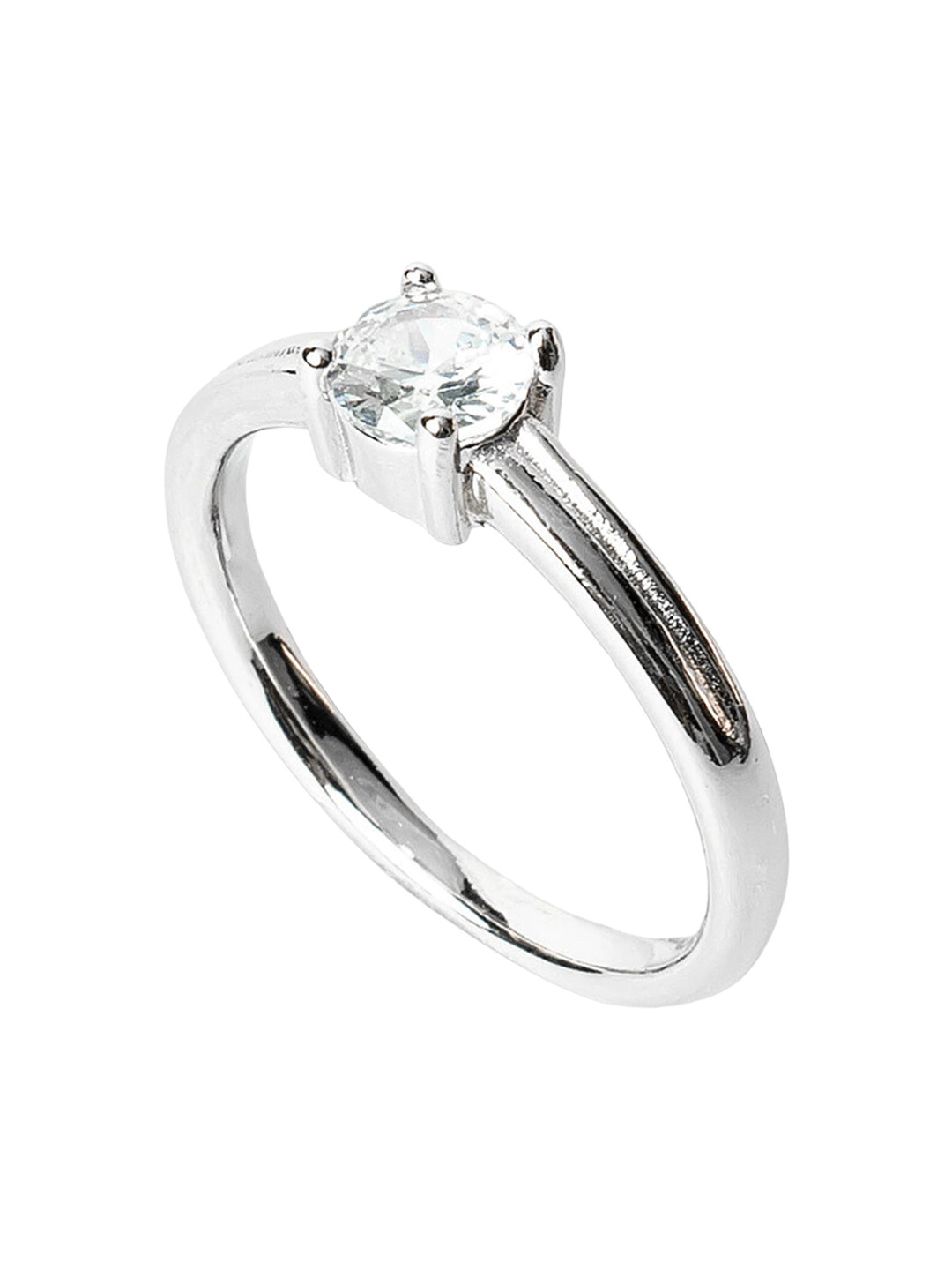 925 SILLER Sterling Silver Rhodium-Plated CZ Studded Adjustable Finger Ring