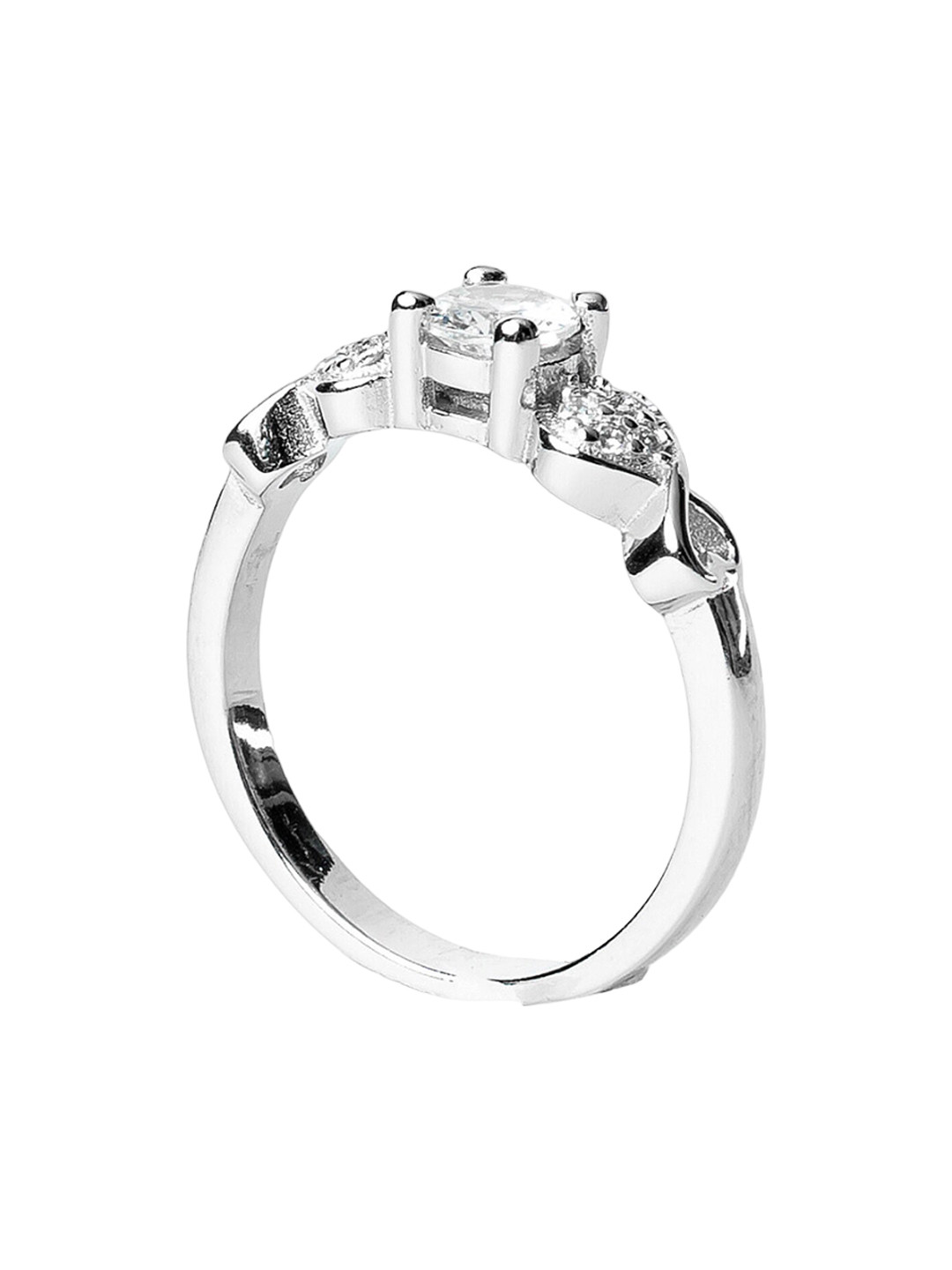 925 SILLER Sterling Silver Rhodium-Plated Cubic Zirconia Studded Finger Ring