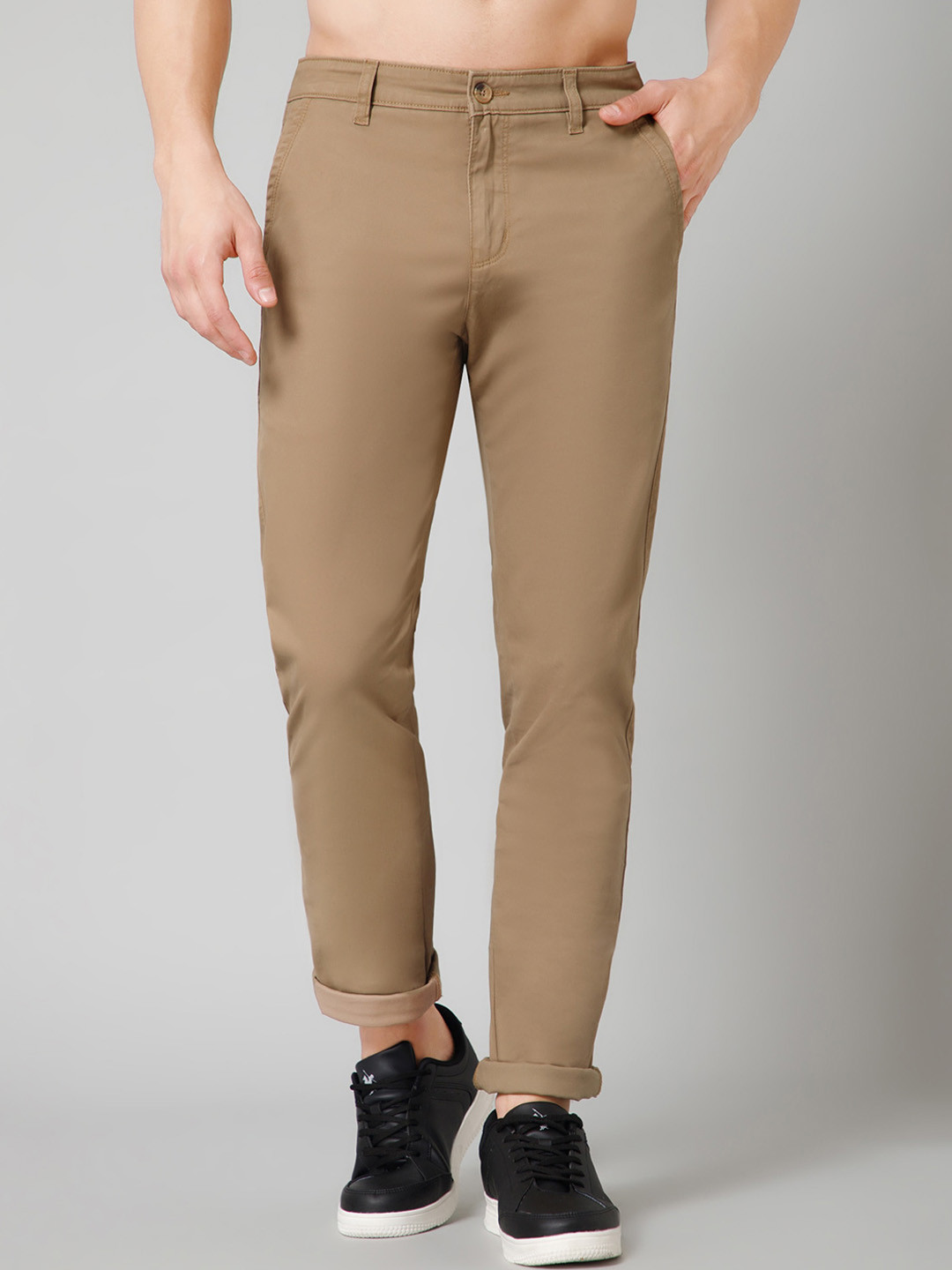 Cantabil Flat-Front Mid-Rise Regular Fit Comfort Regular Trousers