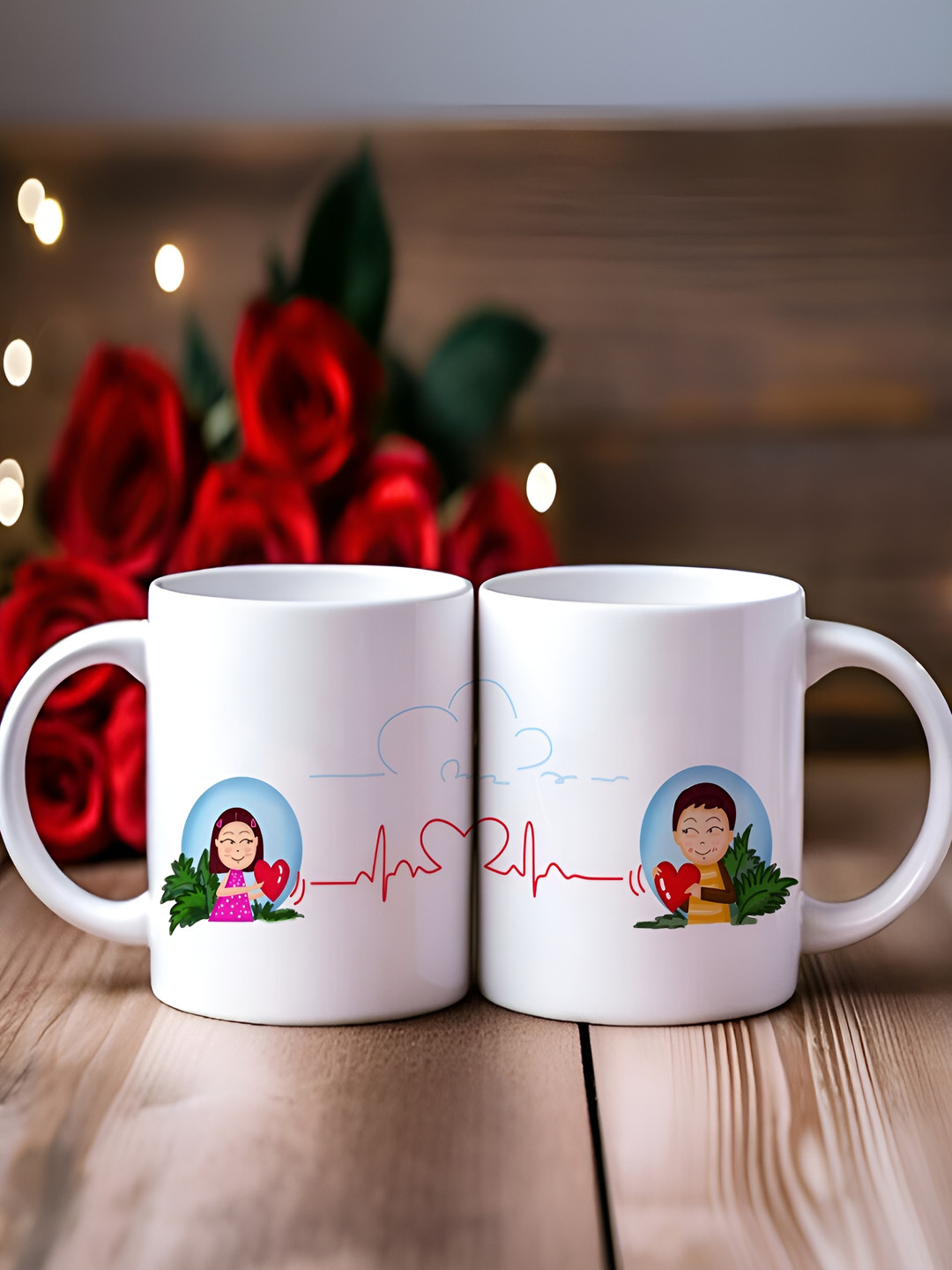 Phirki Studio Floral Fantasy Classic White Conversational Ceramic Microwave Safe 2 Piece Mugs-325ml