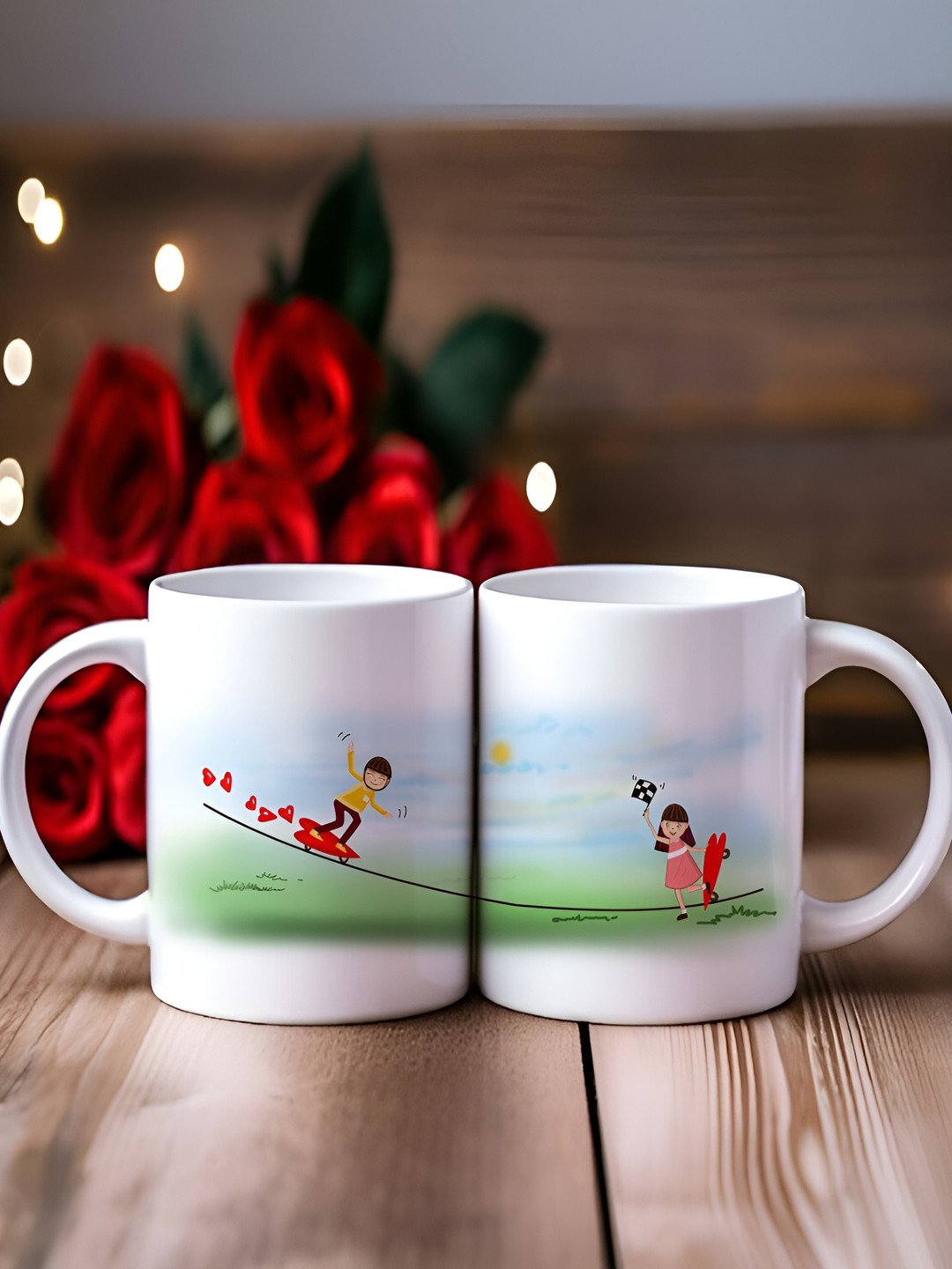 Phirki Studio White Graphic Ceramic Microwave Safe 2 Piece Mugs-325ml