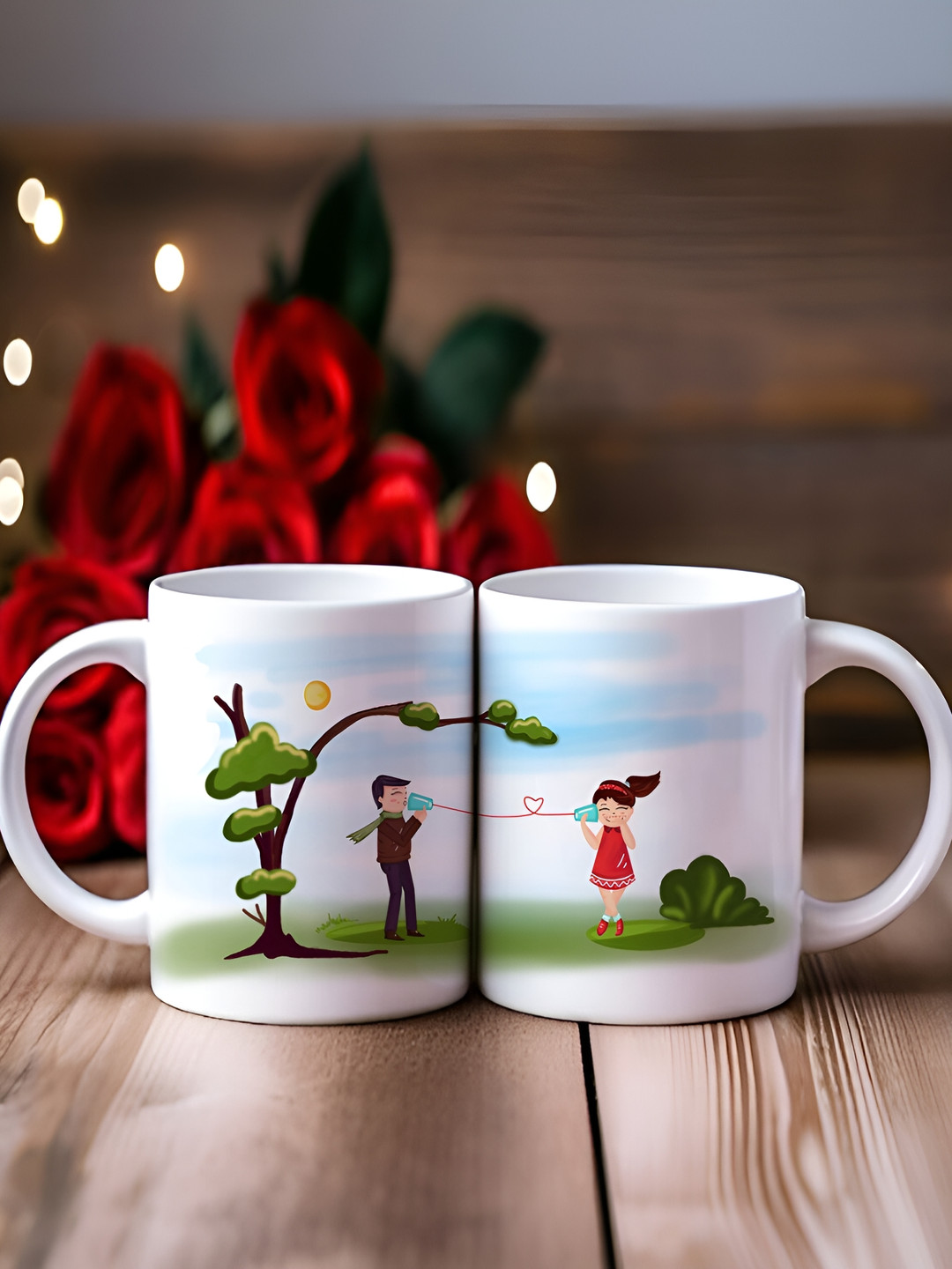 Phirki Studio White Conversational Ceramic Microwave Safe 2 Piece Mugs-325ml