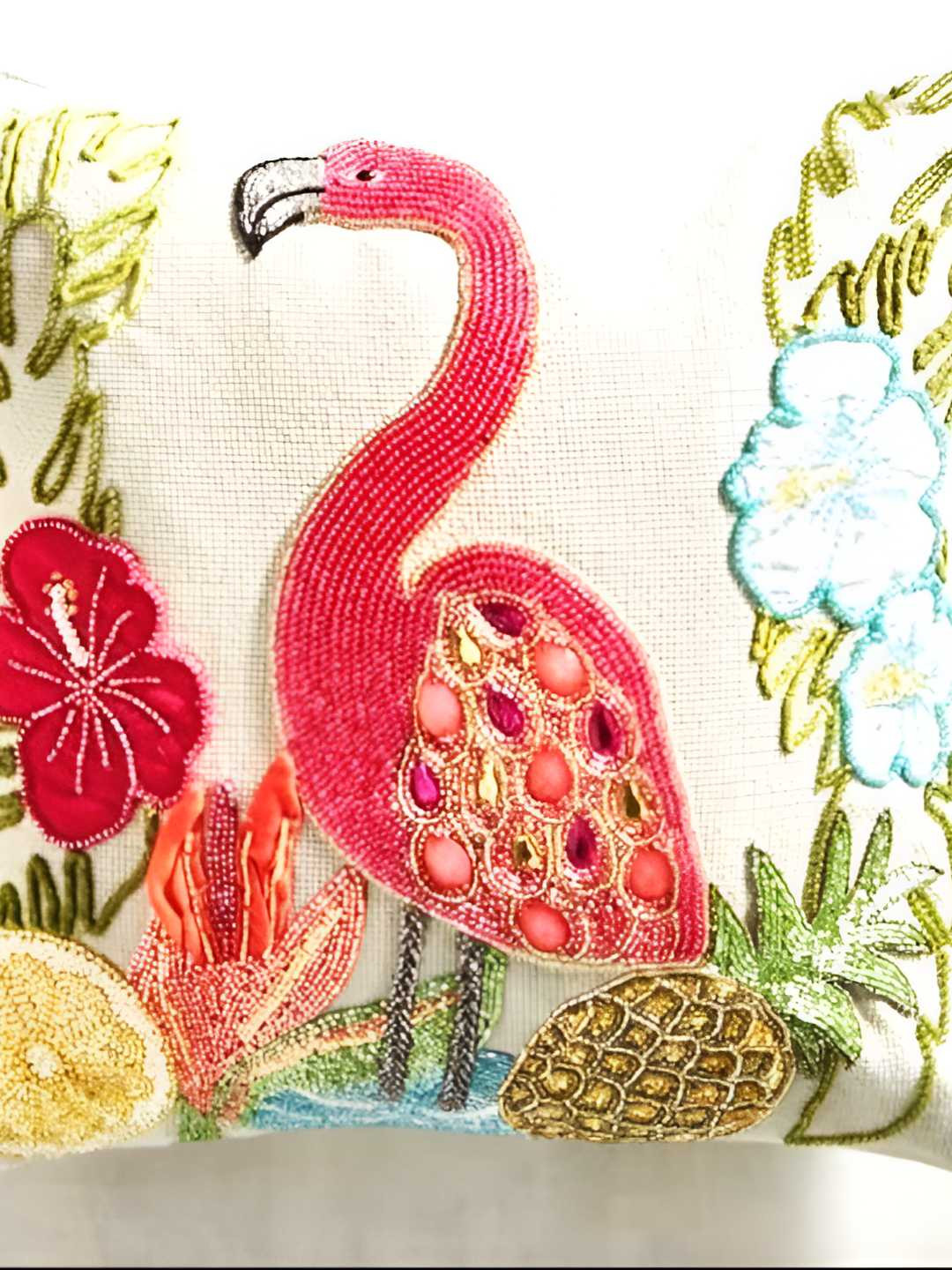 PURINA'S Pink & Off White Floral Square Cushion Cover