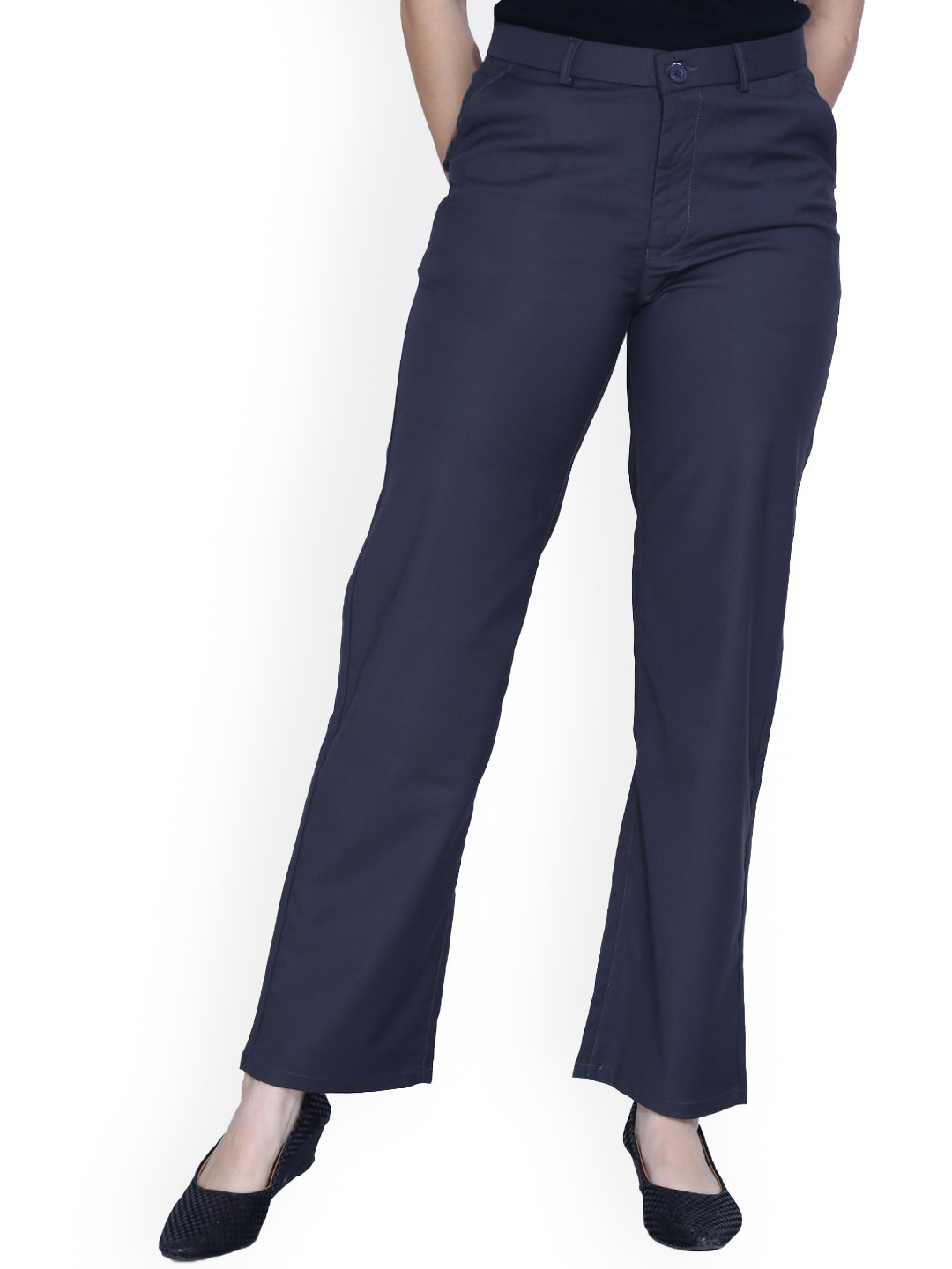 FCK-3 Women High-Rise Cotton Tailored Straight Fit Easy Wash Regular Trousers