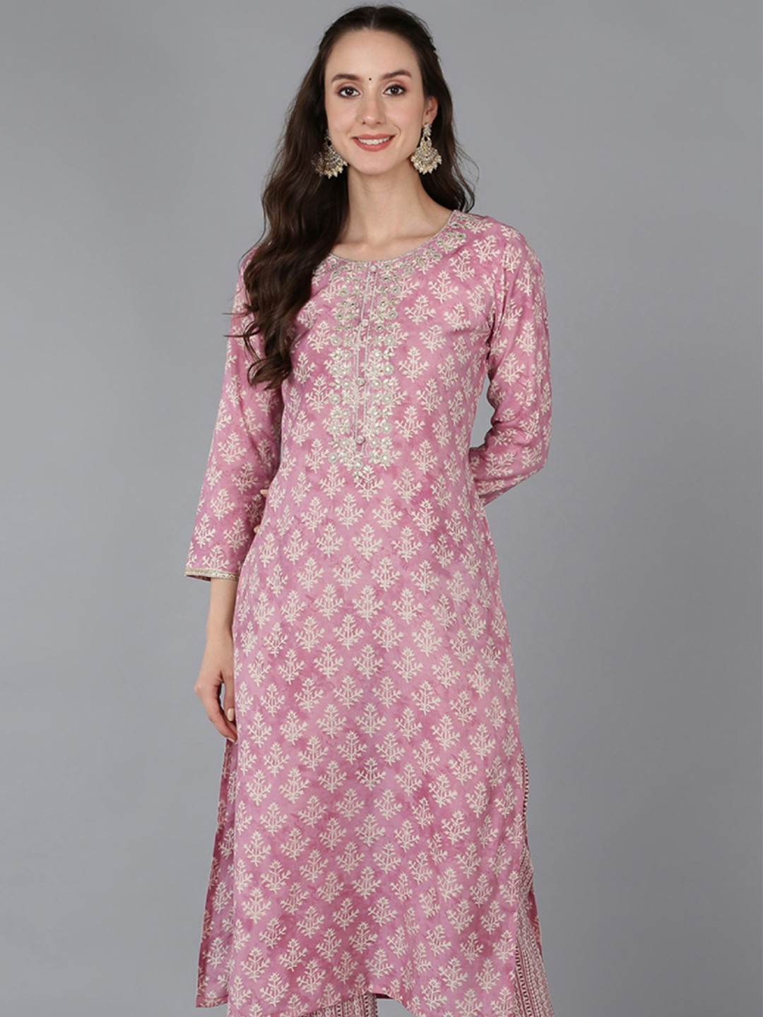 KALINI Embroidered Yoke Design Printed Straight Kurta