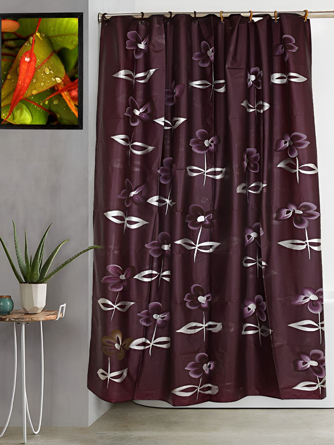 CASA-NEST Purple Floral Printed Waterproof Shower Curtain
