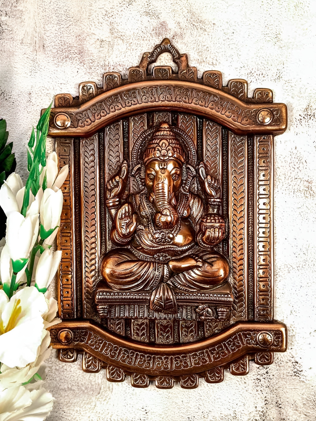 apka mart Lord Ganesha Metal Ethnic Motifs Matte Pooja Room Spiritual Wall Decor-13.4In