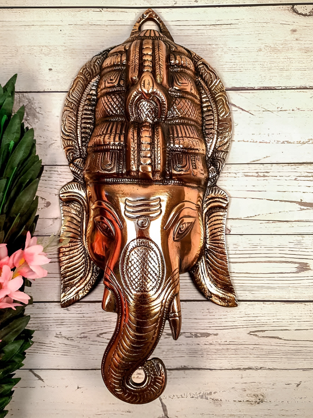 apka mart Copper Toned Lord Ganesha Face Wall Hanging Decor